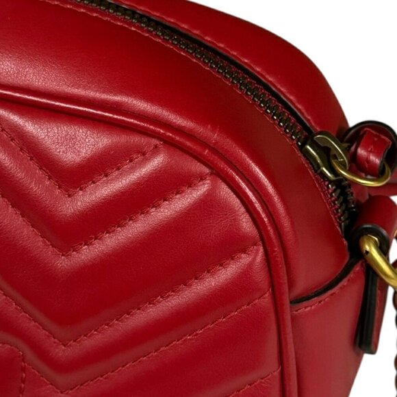 GUCCI Red Leather GG Marmont Shoulder Bag - Picture 9 of 12